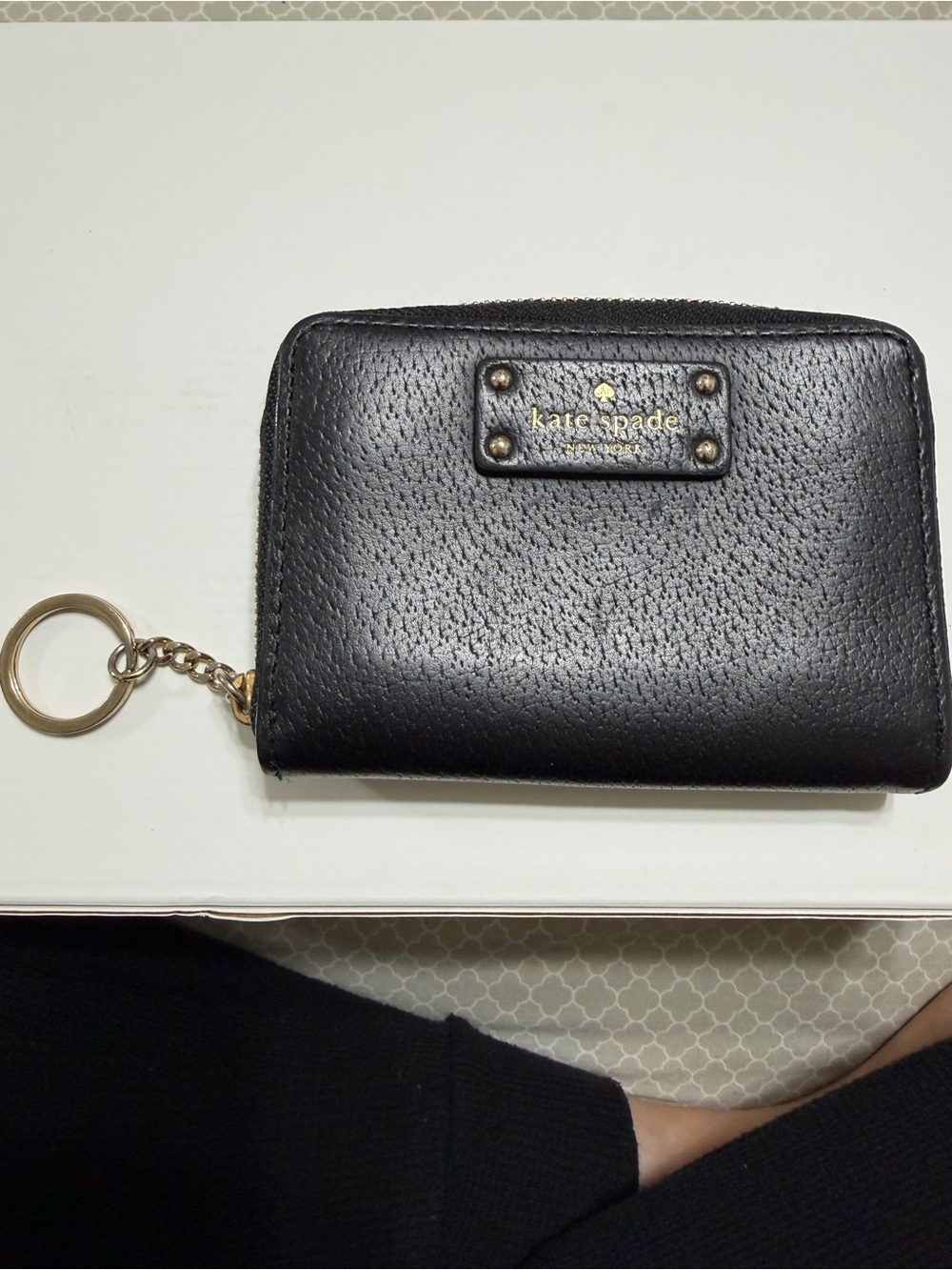 kate spade Black Leather Zip Card Wallet with Keyring